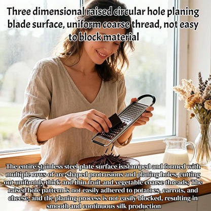 Flat Handheld Stainless Steel Cheese Grater, Non-Slip Ergonomic Handle Food Shredder, Multi Purpose Kitchen Slicer for Potato Vegetable Butter Chocolate Nuts, 1 Pack