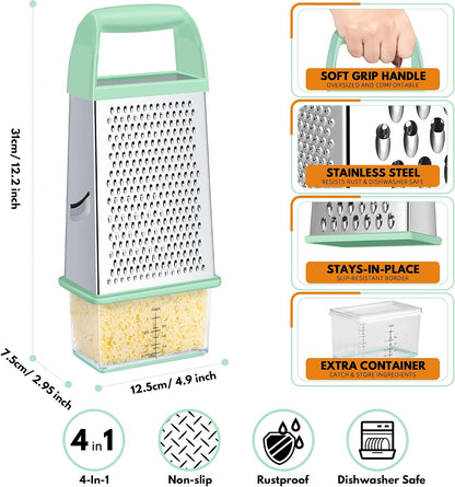 Cheese Grater With Container Box Grater Stainless Steel Kitchen Mint Green