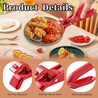 4PCS Hot Plate Grippers, Anti Scald Bowl Clip, Bowl Dish Plate Grabber Clips Tongs Clamp Holder with 2 Silicone Sleeves & 1cleaning brush, New Hot Plate Grippers Tongs for Microwave, Air Fryer & Oven