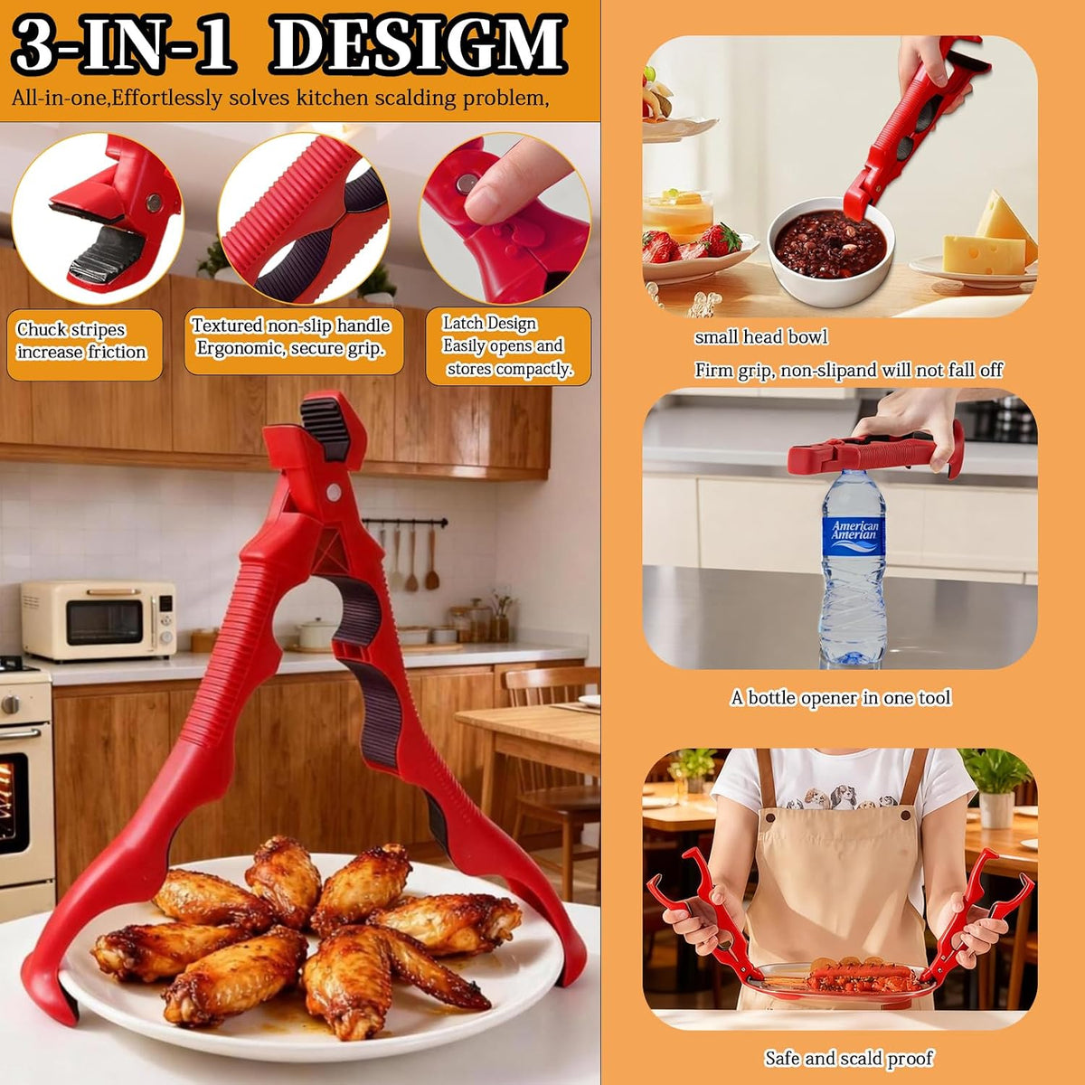 4PCS Hot Plate Grippers, Anti Scald Bowl Clip, Bowl Dish Plate Grabber Clips Tongs Clamp Holder with 2 Silicone Sleeves & 1cleaning brush, New Hot Plate Grippers Tongs for Microwave, Air Fryer & Oven