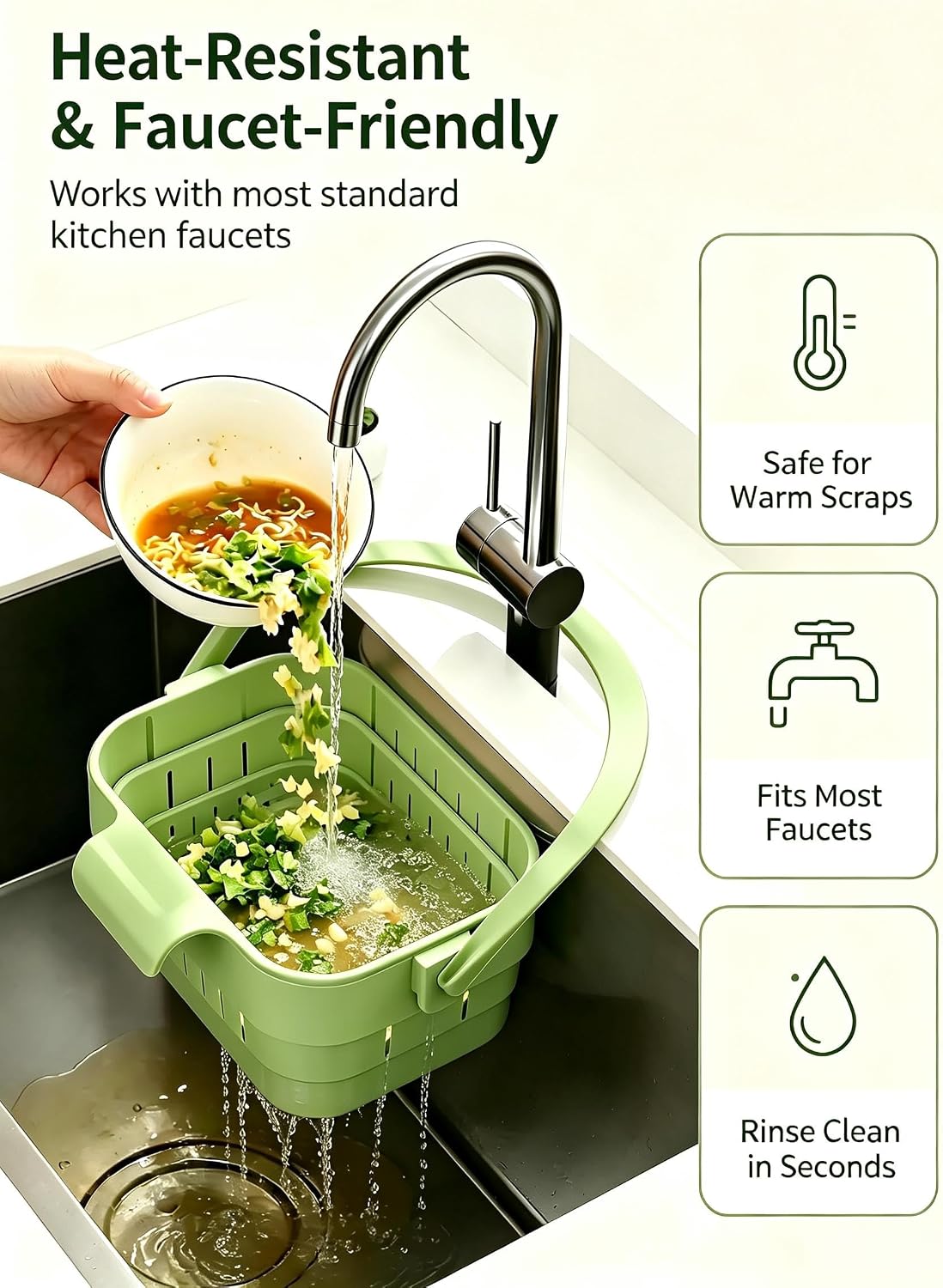 2pcsFoldable Hanging Sink Drain Basket, Fast-Draining, Detachable