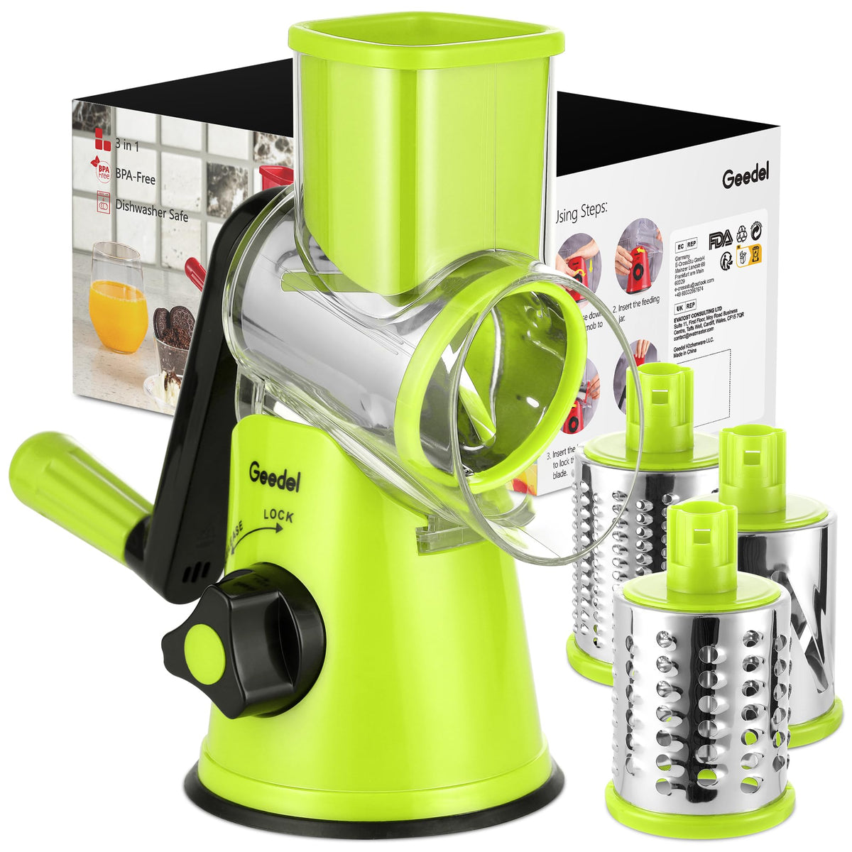 Geedel Rotary Cheese Grater Hand Crank, Cheese Shredder Vegetable Slicer