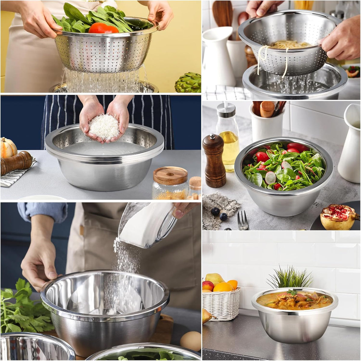 Gulex Colander Stainless Steel 3-quart with Bowls,Strainer for Kitchen(2PC)