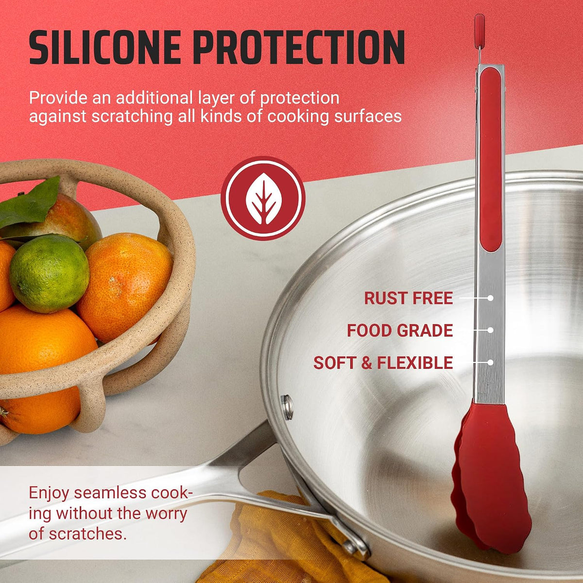 Kaluns Kitchen Tongs for Cooking Grilling Set of 4, BBQ Grill Tongs With Silicone Tip Stainless Steel Heat Resistant, Non-stick Pull Lock, Incl 7, 9, 12 Inch Tong Plus a Silicone Spatula