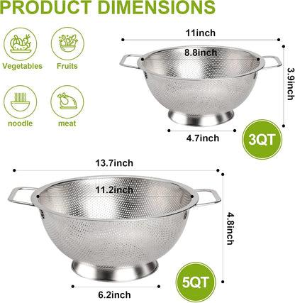 Gulex Colander Stainless Steel 3-Quart, Strainer Kitchen, Dishwasher Safe