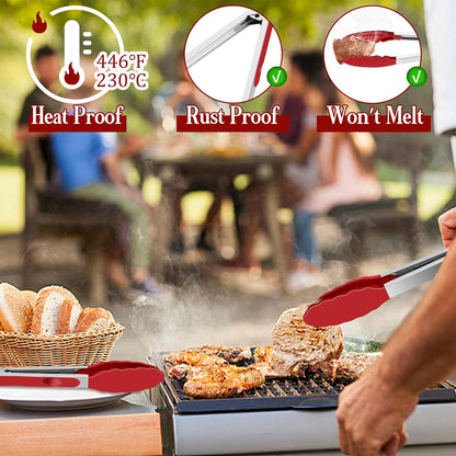 TeamFar Kitchen Tongs, 9"&12" Stainless Steel Heat Resistant Cooking Tongs