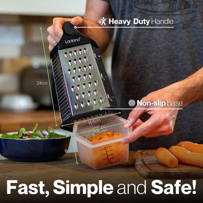 Lantana Cheese Grater with Container, Handheld Shredder, Zester (6 in 1)