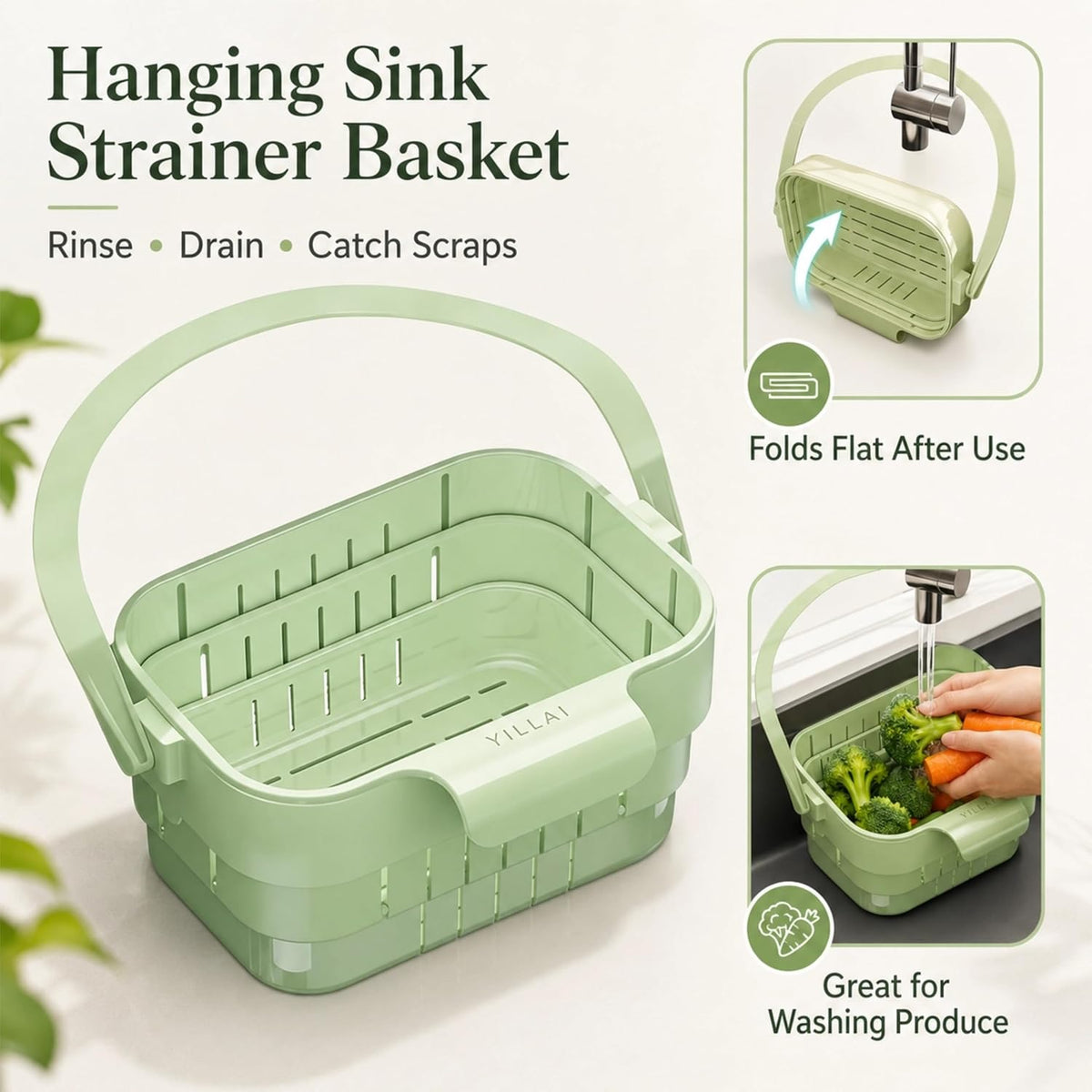 Sink Strainer Basket, 2026 Upgrade Foldable Hanging Sink Drain Basket