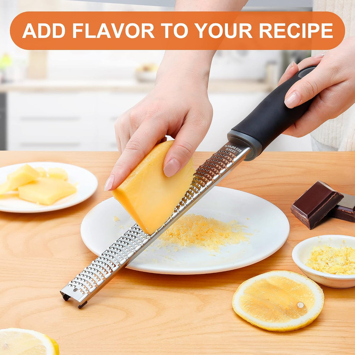 Kaishun Stainless Steel Zester Grater for Lemon, Lime & Cheese, Black