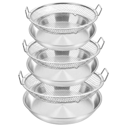 Stainless Steel Air Fryer Mesh Pan & Oil Filter Tray Set, 2 Pack Crisper