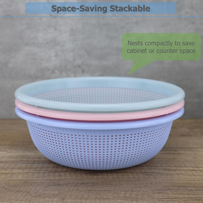 EIKS 3-Pack Plastic Colander Baskets, Fine Mesh Sieve