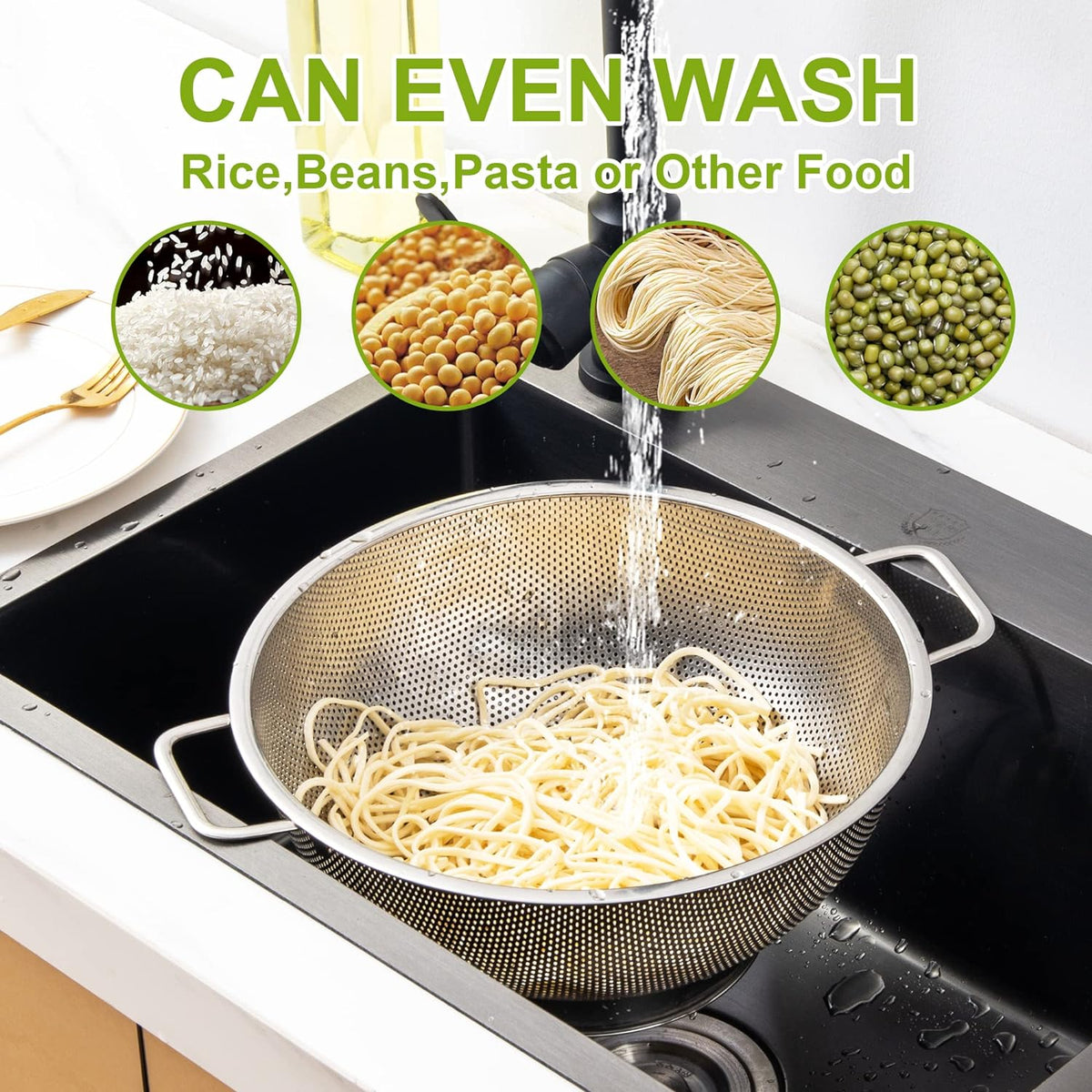 Gulex Colander Stainless Steel 3-Quart, Strainer Kitchen, Dishwasher Safe