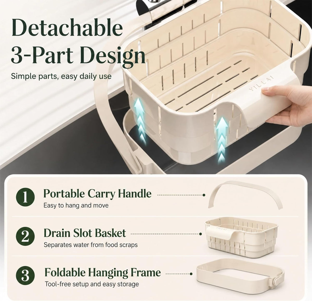 Sink Strainer Basket, 2026 Upgrade Foldable Hanging Sink Drain Basket