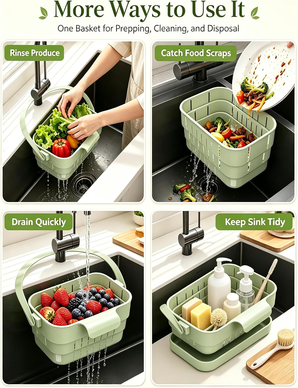 2pcsFoldable Hanging Sink Drain Basket, Fast-Draining, Detachable
