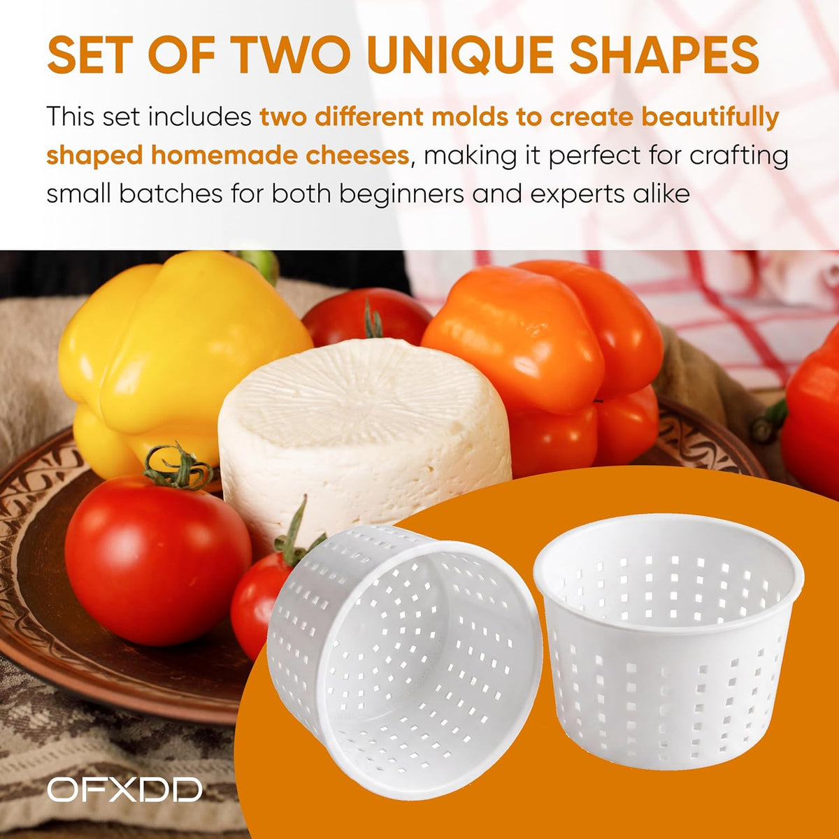 Cheese Mold for Cheese Making, Set of 2 Ricotta Baskets for Cheese Making, Round Cheese Molds Basket, Draining Strainer for Fresh, Soft, Feta, and Ricotta Cheese
