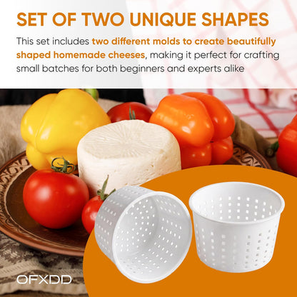 Cheese Mold for Cheese Making, Set of 2 Ricotta Baskets for Cheese Making, Round Cheese Molds Basket, Draining Strainer for Fresh, Soft, Feta, and Ricotta Cheese