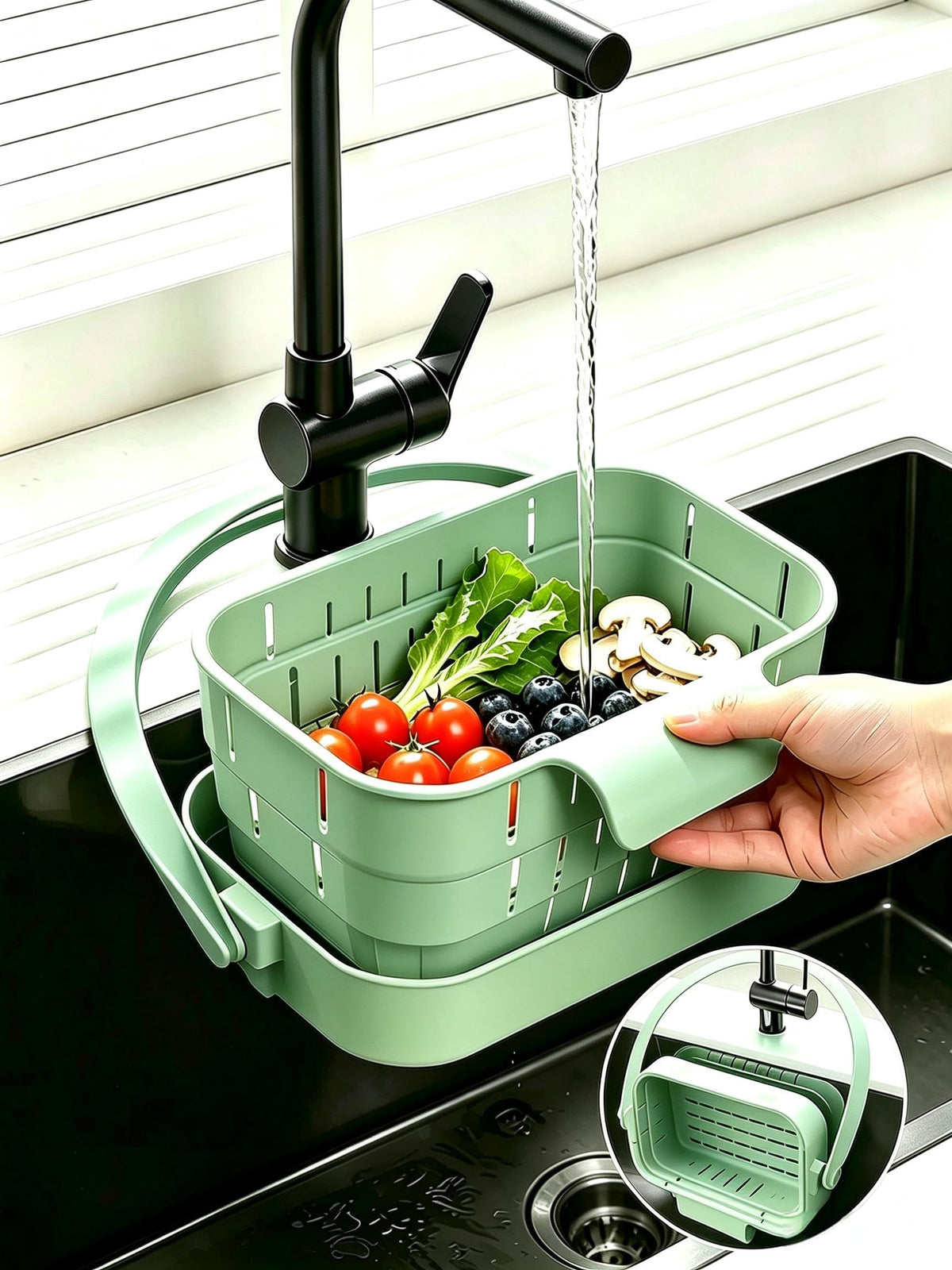 2pcsFoldable Hanging Sink Drain Basket, Fast-Draining, Detachable