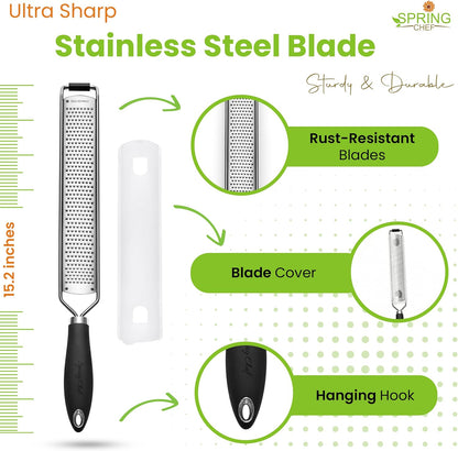 Spring Chef Stainless Steel Lemon Zester - Garlic & Ginger Grater - Black