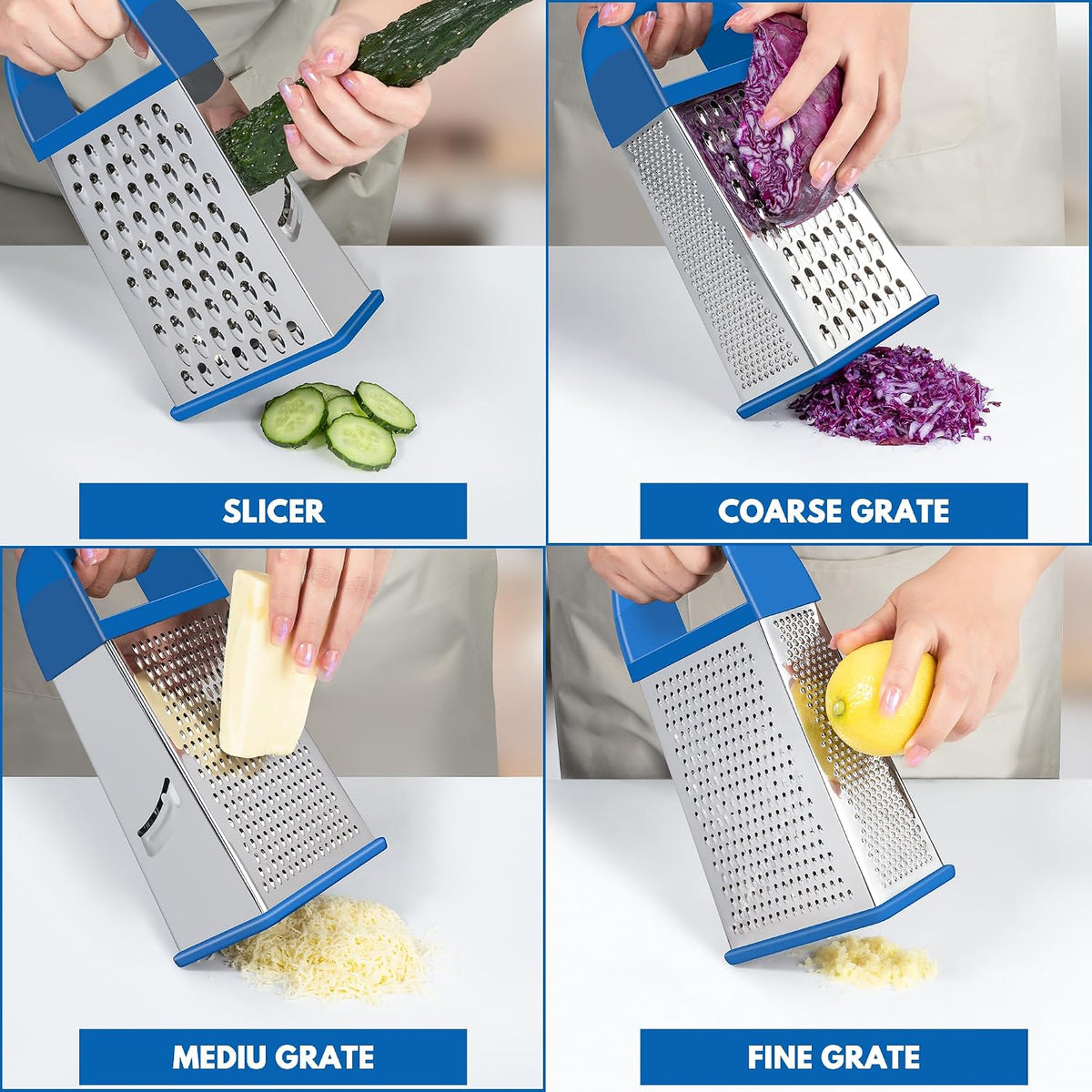 Cheese Grater With Container Box Grater Stainless Steel Kitchen Dark Blue