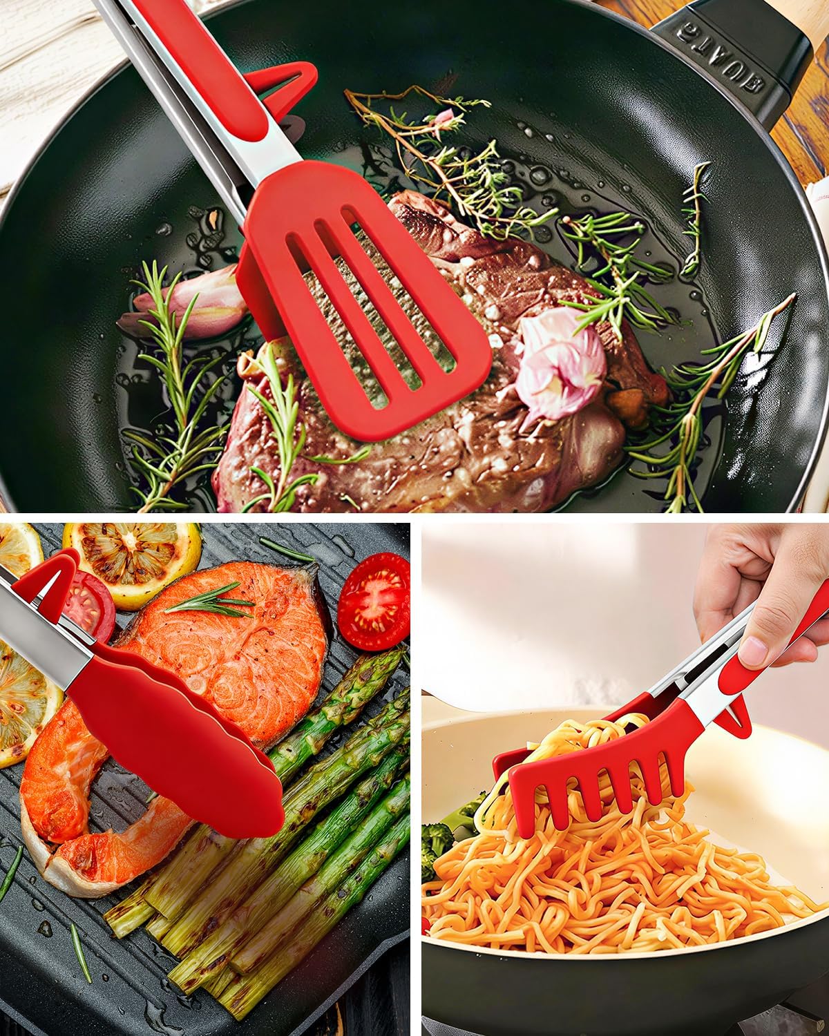 Kitchen Tongs for Cooking, Stainless Steel, Non Scratch Silicone Tip,3 Pack