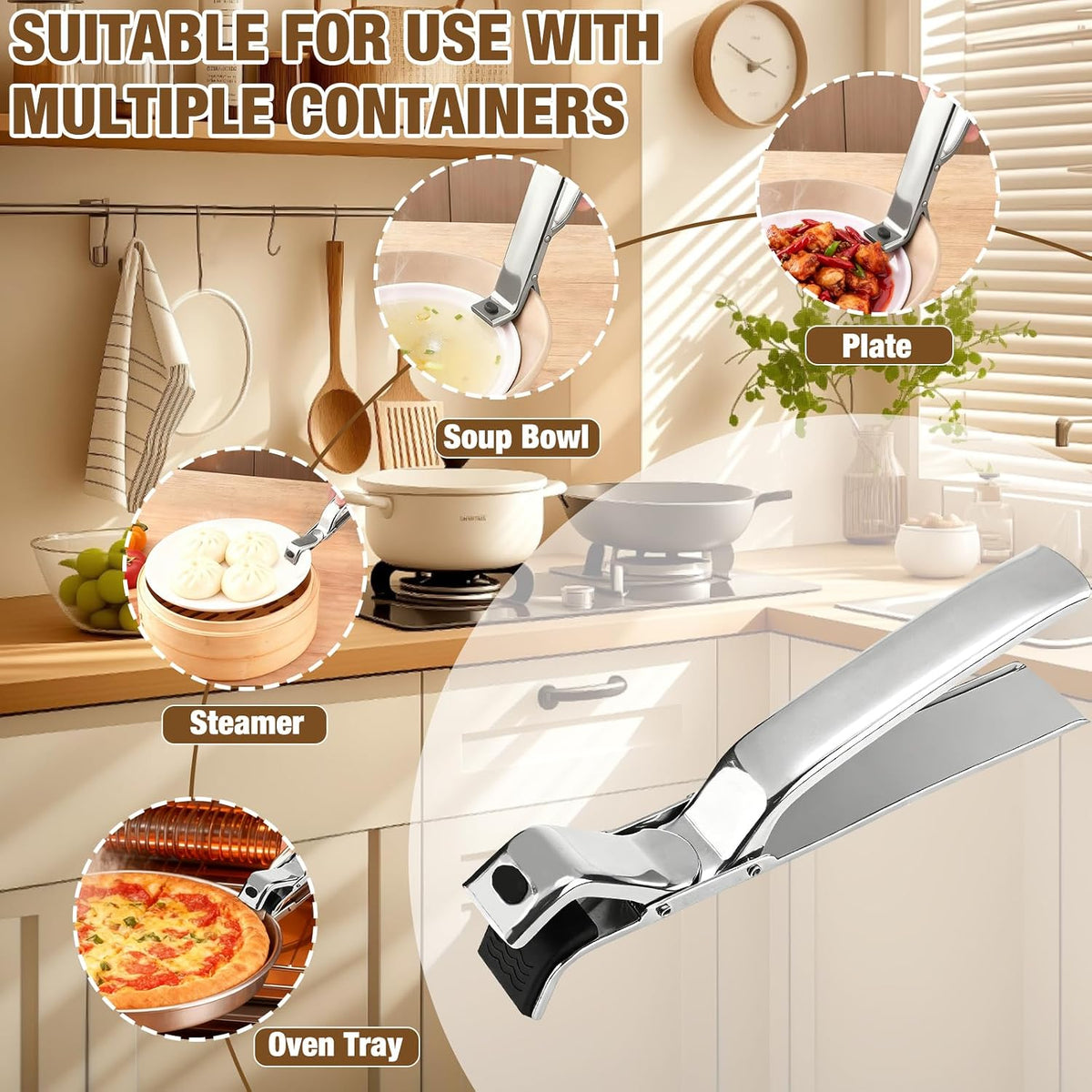 2Pcs Stainless Steel Hot Plate Gripper Clips - Multi-Purpose Hot Bowl 2026 New Upgrade Hot Plate Gripper Tongs for Oven, Air Fryer, Steamer, Non-Slip Design, Pots & Bowls