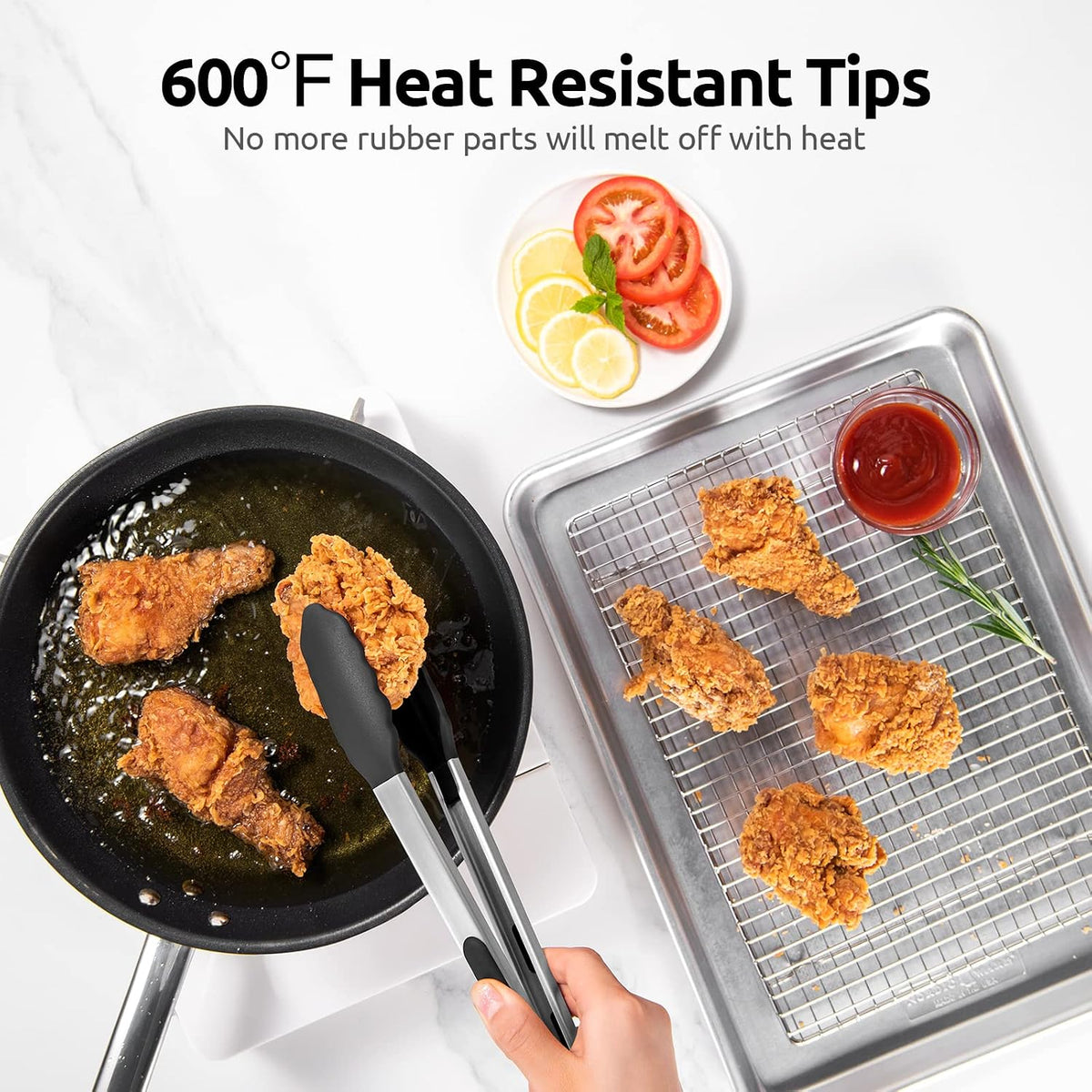 U-Taste Kitchen Tong for Cooking, 600ºF Heat-Resistant Silicone, 2Pcs/Black