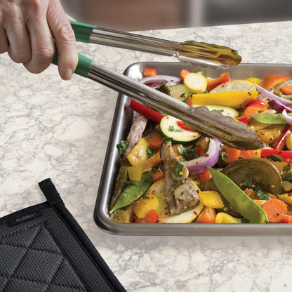 Winco 12" Green Stainless Steel Serving Tongs with Non-Slip Grip