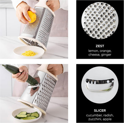 Rae Dunn Everyday Collection Multifunction Grater- Stainless Steel Grater and Zester for Cheese, Spices, Vegetables, Cream