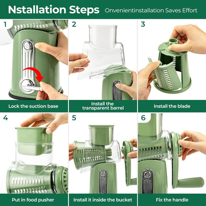 SUSTEAS Rotary Cheese Grater, Large Vegetable Food Shredder, 5 Blades