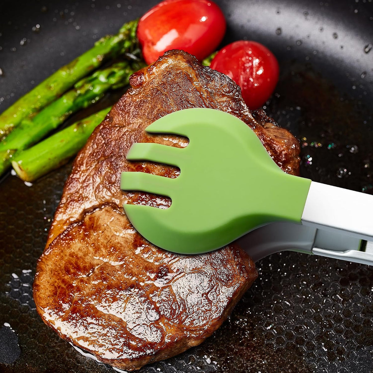12 Inch Cooking Tongs, Stainless Steel Kitchen Tongs with Silicone Tips