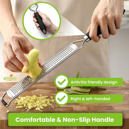 Spring Chef Stainless Steel Lemon Zester - Garlic & Ginger Grater - Black