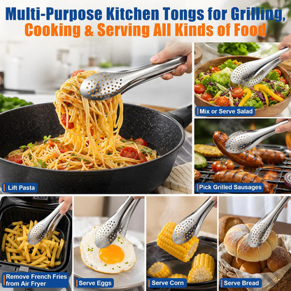 TOPULORS 3-Pack 7/9/11in 304 Stainless Steel Kitchen Food Serving Tongs