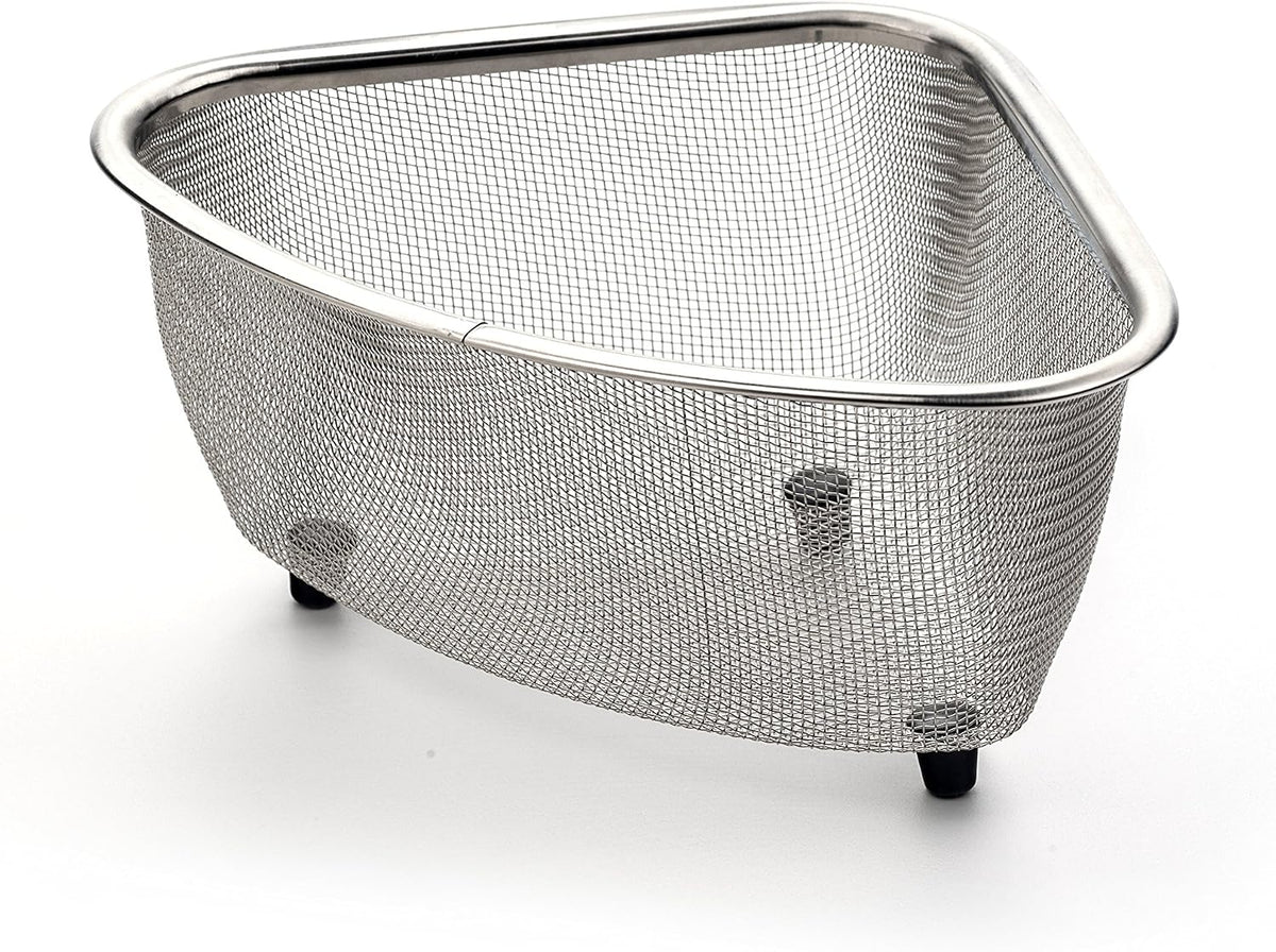 RSVP International Endurance® In-Sink Mesh Colander Strainer Basket, 3 Quart | Organize Sponges, Collect Food Scraps | Dishwasher Safe | Small Corner Basket | Steaming, Draining & Rinsing