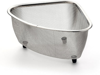 RSVP International Endurance® In-Sink Mesh Colander Strainer Basket, 3 Quart | Organize Sponges, Collect Food Scraps | Dishwasher Safe | Small Corner Basket | Steaming, Draining & Rinsing