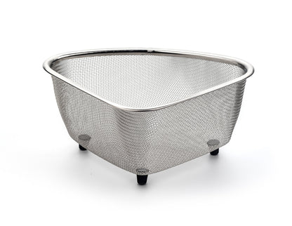RSVP International Endurance® In-Sink Mesh Colander Strainer Basket, 3 Quart | Organize Sponges, Collect Food Scraps | Dishwasher Safe | Small Corner Basket | Steaming, Draining & Rinsing